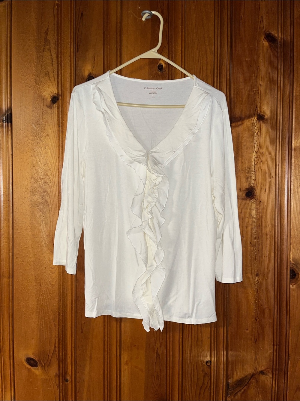 Coldwater Creek Cream Ruffle V-Neck Blouse